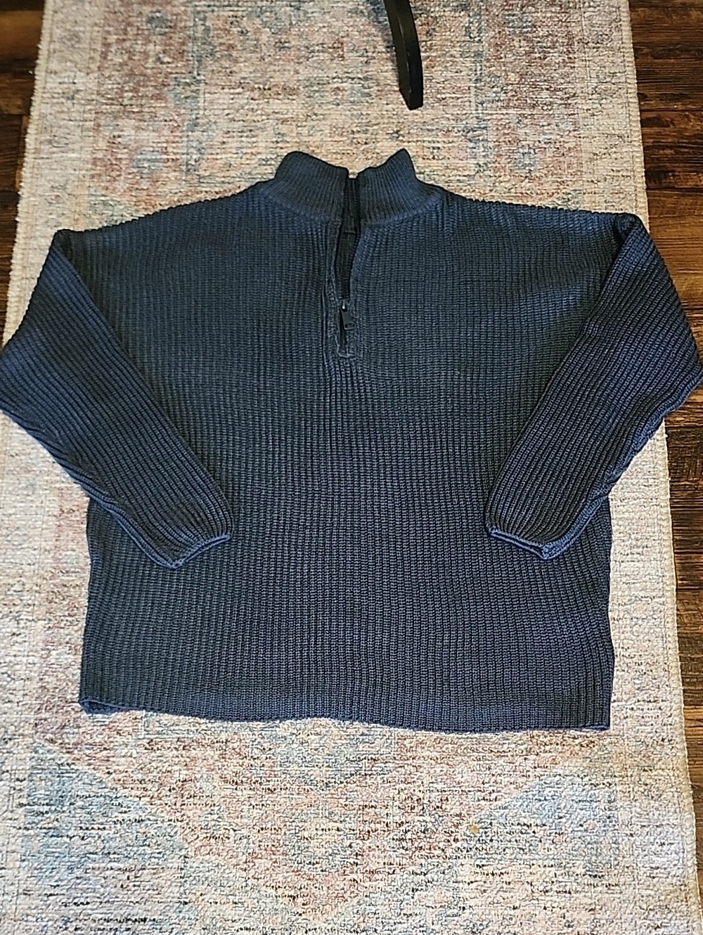 Source Unknown Women's Navy Ribbed Half-Zip Turtleneck Sweater
